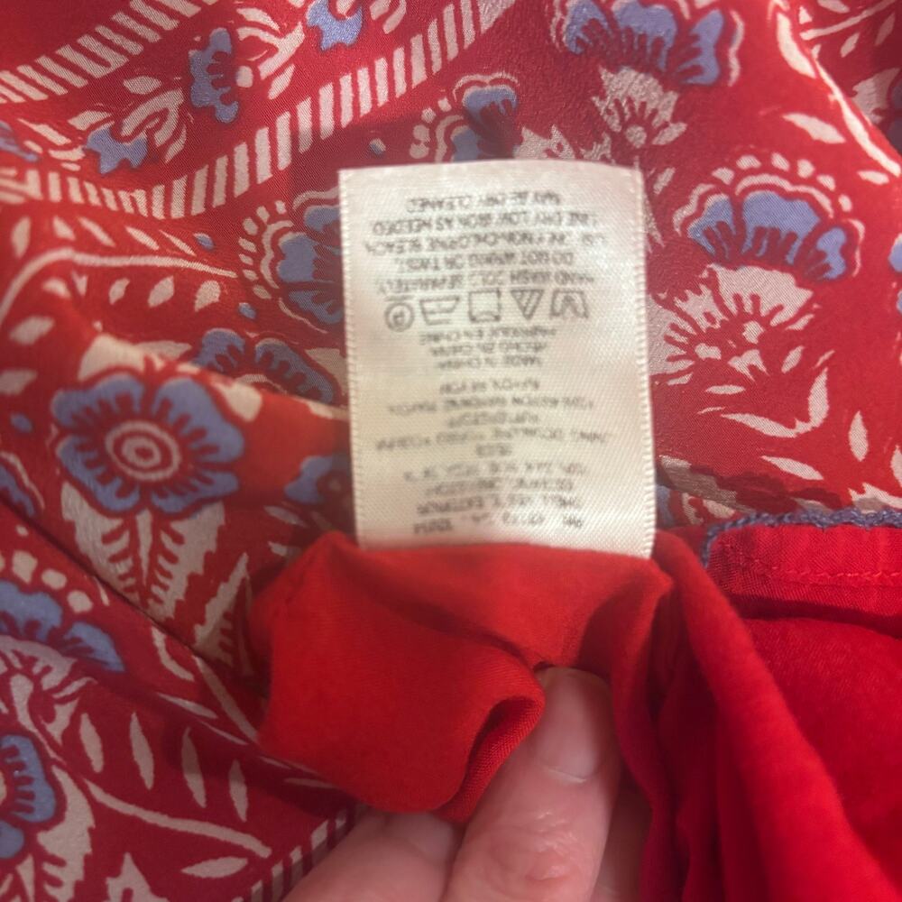 Vanessa Virginia Anthropologie Silk Mini Dress Red Floral Boho Bell Sleeve Sz4 - Picture 5 of 8